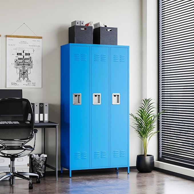 Letaya Metal Storage Lockers for Employees-3 Door Storage Locker with Shelves and Lockable Steel Cabinet for School,Gym,Office,Staff Industrial Storage(Blue, 3 Door)