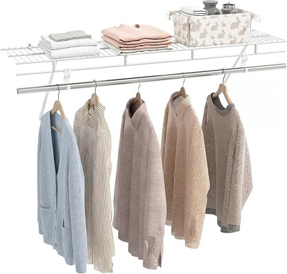 Giantex Closet Shelf with Hanging Rod, 4 ft Wall Mounted Wire Shelving Kit with Storage Shelf & Clothes Rod, Ventilated Metal Wall Shelf Organizer for Laundry Room, Closet, Bedroom, White