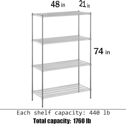 21" Deep x 48" Wide x 74" Height Wire Shelving Kit | 4-Tier | NSF Commercial Storage Rack Unit