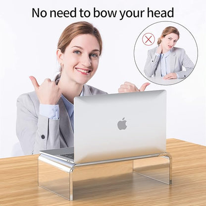Acrylic Monitor Stand Riser Clear Laptop Stand for Desk Acrylic Monitor Riser for Desk Accessories Aesthetic Laptop Riser Clear Computer Stand White Office Supplies for Women Essentials