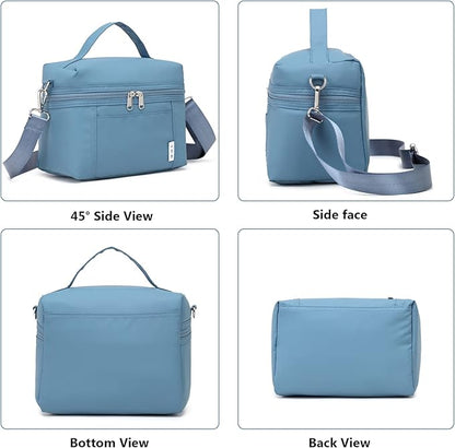 NOL Natural Organic Lifestyle Small Insulated Lunch Bags for Women Cooler Bag Lightweight Nylon Waterproof Lunch Box For Work (Small, Dusty blue)