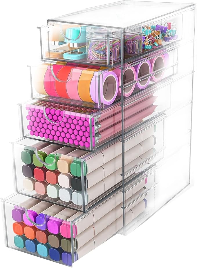 Makeup Organizer, Desk Organizer, Drawer Organizer Makeup Hair Accessories Organizer with 5/6 Sliding Drawers Large Capacity Drawer Storage for Cosmetic Jewelry Pen Stationary (5 layers)