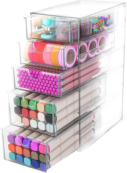 Makeup Organizer, Desk Organizer, Drawer Organizer Makeup Hair Accessories Organizer with 5/6 Sliding Drawers Large Capacity Drawer Storage for Cosmetic Jewelry Pen Stationary (5 layers)