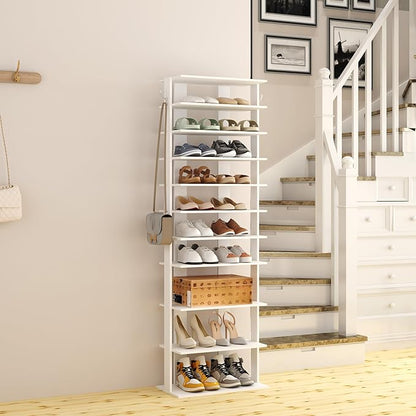 HOMEFORT 10-Tier Corner Shoe Tower - Double Rows, Slim Shoe Stand for 20 Pairs - Entryway, Hallway, Closet (White)