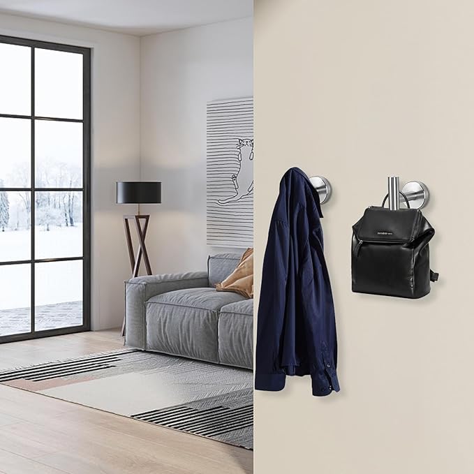 NearMoon Bath Towel Hooks- SUS 304 Stainless Steel Robe Hook Holder, Heavy Duty Coat Hook for Bathroom Livingroom Hotel Kitchen Garage, Wall Mounted (Brushed Nickel, 8 Pack)