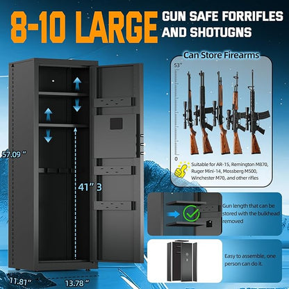 5-8 Long Gun Safe for Rifles and Pistols with Digtal Keypad, Quick Access Rifle Safe with Dual Alarm and Mute Mode, Gun Cabinets for Rifles and Shotguns with 2 Removable Shleves, Easy Assemble