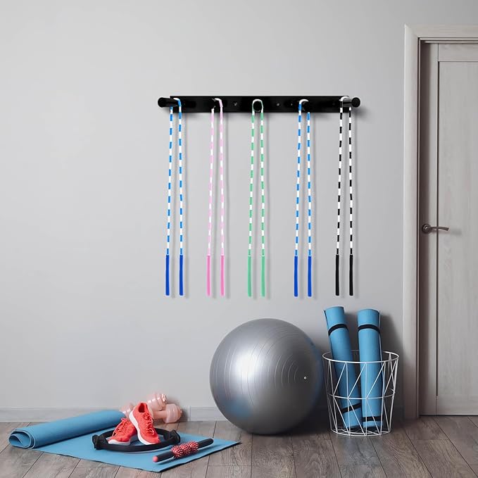 Shimeyao Wall Mounted Jump Rope Rack Multi Purpose Hoop Rope Holder Organizer Gym Fitness Equipment Storage Rack for Resistance Bands, Straps, Foam Rollers, Hardware Included