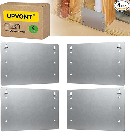 5" x 8" Nail Stopper Plate – 16 Gauge Self Nailing Stud Protector & Plate (4 PCS) – Galvanized 5 x 8 Nail Guard for Top and Bottom Plate & Drywall Protection – IBC & IRC Code Compliant (4 PCS)