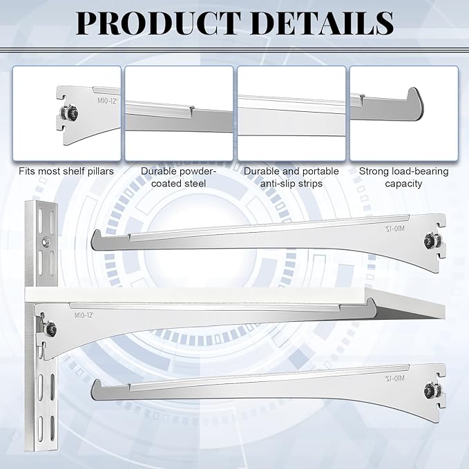 20 Pcs Adjustable Shelf Brackets, Shelving Brackets Single Track Twin Track Upright Wall Shelving System for Shelvings Shelf Standard Stand for Home Utility Room Kitchen Closet (Silver,12 Inch)