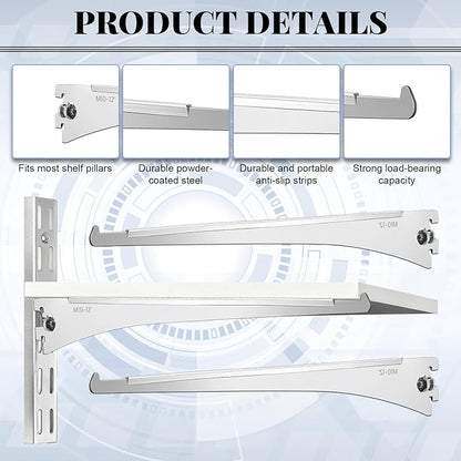 20 Pcs Adjustable Shelf Brackets, Shelving Brackets Single Track Twin Track Upright Wall Shelving System for Shelvings Shelf Standard Stand for Home Utility Room Kitchen Closet (Silver,12 Inch)
