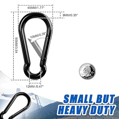 Carabiner Clip Hook, 3.54 inch 20 pcs Black Heavy Duty Spring Snap Hook Key Chain, Carabiners Clips for Outdoor Camping, Swing Set, Hammock, Hiking Travel, Fishing, Quick Link Keychain