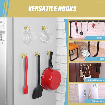 Neosmuk Magnetic Hooks, Heavy Duty 130lb+ Strong Magnet Hook for Cruise Cabins, Cruise Ship Essentials for Hanging, Metal Wall Refrigerator Hangers (Golden, 10 Pack)