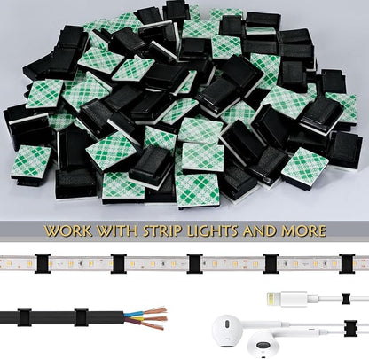 GooChan Strip Light Mounting Clips Self-Adhesive Tape Brackets Holder,100-Pack Clamps Fix Light Strip 8mm 10mm 12mm (for 10mm (3/8") Black Wide Strip Lights)