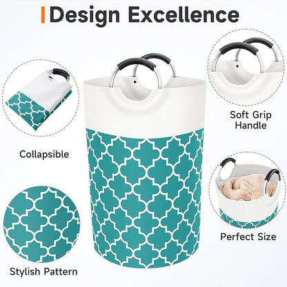 Large Laundry Basket Laundry Hamper Bag Washing Bin Clothes Bag Collapsible Tall with Handles Waterproof Travel Bathroom College Essentials Storage for College Dorm, Family (Green) 75L