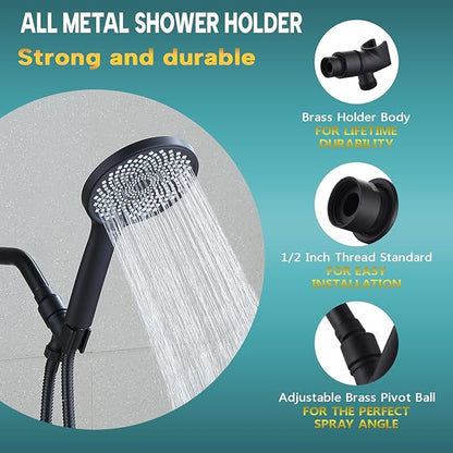 Brass Handheld Shower Head Holder - Adjustable Shower Rod Holder with Brass Pivot Ball - Matte Black
