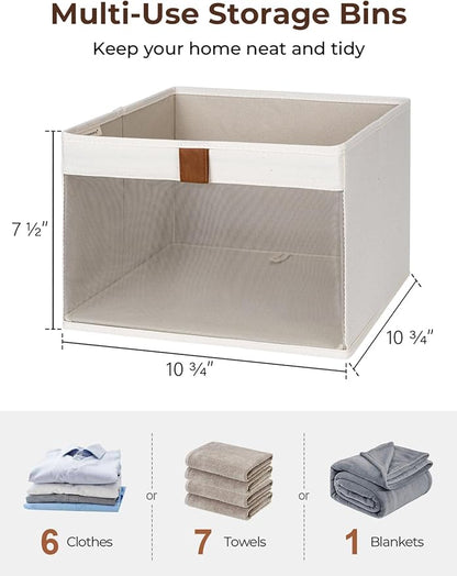 StorageWorks Closet Storage Bins, Storage Baskets with Clear Window and Handles, Foldable Fabric Organizer for Clothes, Shelves, Beige, 3 Pack