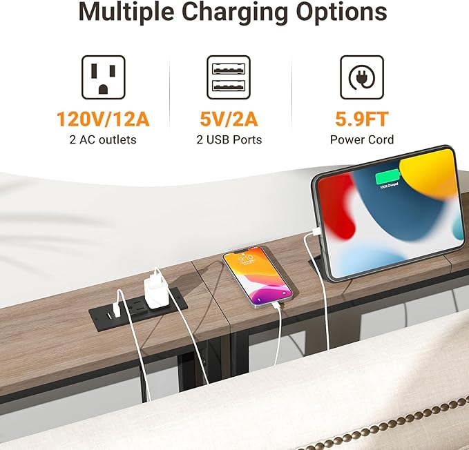 ELYKEN 2 Pack 5.9" Narrow Console Sofa Table with Power Outlets, Total 78.8” Long Behind Couch Table with Charge Station and 5.9’ Extension Cord for Living Room, 5.9" D x 78.8”W x 29.5”H, White Oak