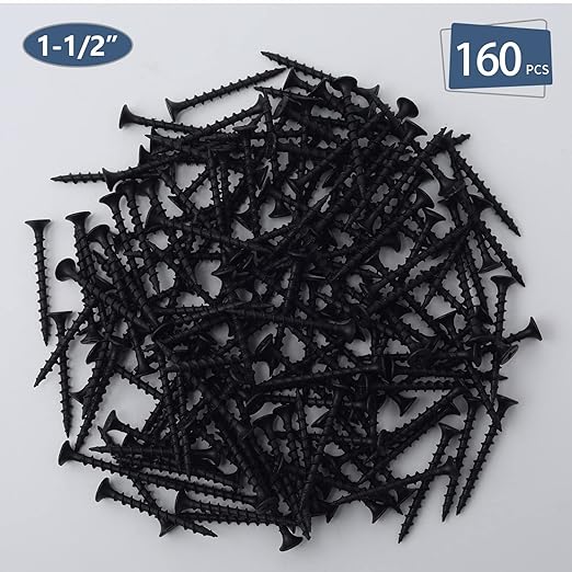 160pcs #6 × 1-1/2 inch High Hardness Drywall Screws, Black, Coarse Thread, Phillips Drive, Bugle Head, Black Wood Screws, Wood and More (1-1/2 in, 160)