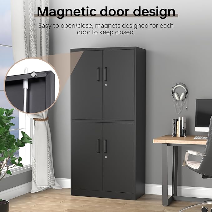 Metal Storage Cabinets with Locking Doors,71" Tall Garage Cabinet with 3 Adjustable Shelves, Lockable Steel Office Storage Caninet Tool Caninets for Home Office,Garage, Pantry