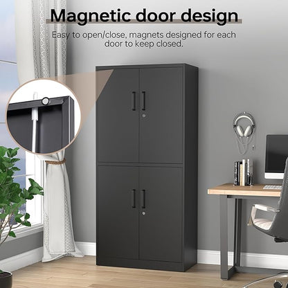 Metal Storage Cabinets with Locking Doors,71" Tall Garage Cabinet with 3 Adjustable Shelves, Lockable Steel Office Storage Caninet Tool Caninets for Home Office,Garage, Pantry