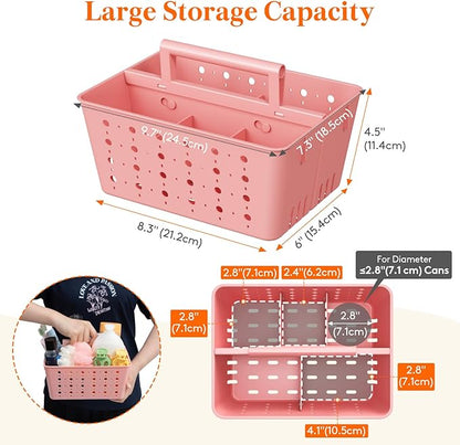 Lifewit Shower Caddy Portable, Plastic Bathroom Organizer with Handle and Holes, Hard Cleaning Basket for Toiletry Storage, College Dorm Essentials, Pink, 3 Packs