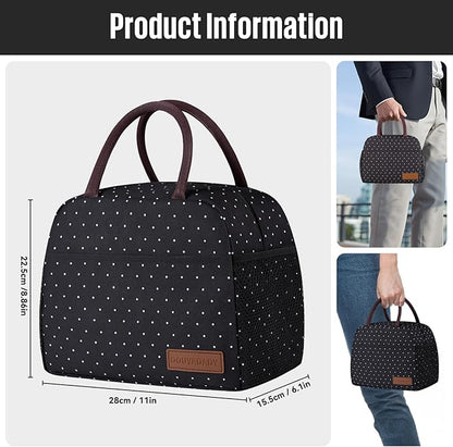 Lunch Bag Women/Men Lunch Box Women/Men (black polka dot)