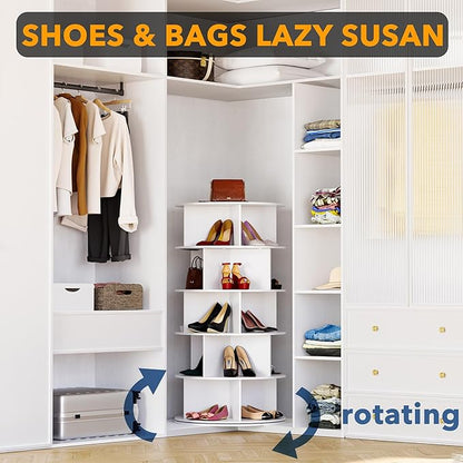 SpaceAid Cross Style 5-Tier Rotating Shoe Organizer, Spinning Shoe Rack Tower, 360 Display Lazy Susan Storage, Handbag Rotate Tower Closet Organization (Modern Style, White)