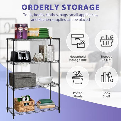 PayLessHere | 4-Tier Wire Shelf | 36"x14"x54" | Black | Adjustable Racks | Heavy-Duty Storage Shelves, Holds Upto 1000 lbs | Rust-Resistant, No-Tool Assembly | for Home, Garage Shelving