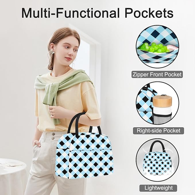Lunch Bag Lunch Box for Women Adult Men Insulated Quilted Reusable Large Lunch Tote Bag Leakproof Simple Cooler Bag for Work Office Picnic Beach or Travel