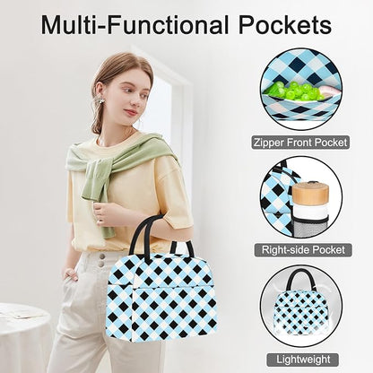 Lunch Bag Lunch Box for Women Adult Men Insulated Quilted Reusable Large Lunch Tote Bag Leakproof Simple Cooler Bag for Work Office Picnic Beach or Travel