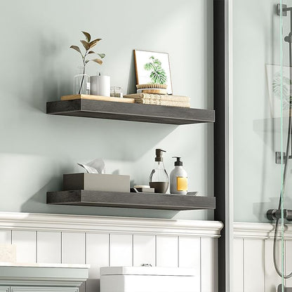 HOOBRO Floating Shelves for Wall, Wall Mounted Shelf Set of 2, 23.6" Hanging Shelf with Invisible Brackets, for Wall in Bathroom, Bedroom, Toilet, Kitchen, Living Room, Office, Charcoal Gray BC60BJ01