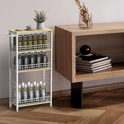 Slim Storage Cart White Narrow Storage Cabinet 4 Tier Laundry Room Organization Mobile Bathroom Shelving Unit Organizer Rolling Utility Cart Slide Out Kitchen Cart Tower Rack for Narrow Places 7.08’’W