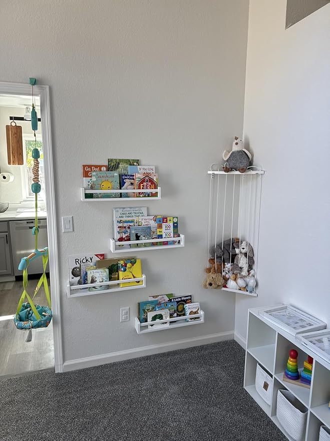 Stuffed Animal Storage Toy Organizer(Patented) - Corner Stuffed Animal Holder Length Adjustable - Stuffed Animal Wall Storage for Nursery Playroom Bedroom Kids Room Decor(White)