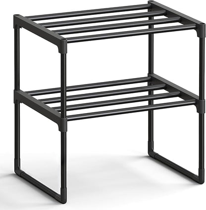 SONGMICS Shoe Rack, 2-Tier Shoe Organizer, Metal Storage Shelf, Upright or Upside Down, for 3-6 Pairs, Stackable, for Entryway, 11.8 x 16.7 x 14.8 Inches, Black ULSA002B01