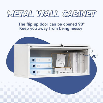 Metal Wall Storage Cabinet with Up-flip Door, Wall-Mounted Storage Cabinet for Garage, Warehouse, Home, Office, Assembly Required (White)