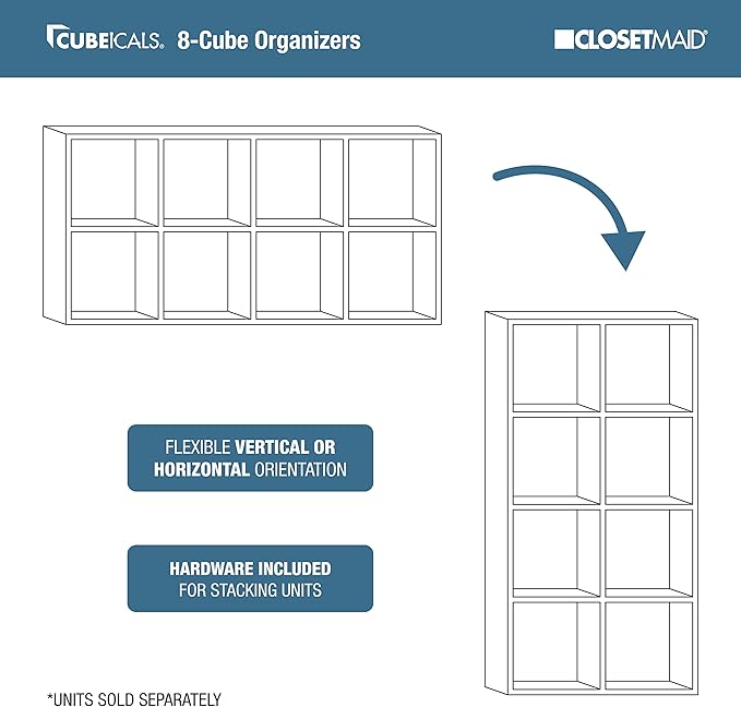ClosetMaid Cubeicals 8 Cube Storage Shelf Organizer Bookshelf, Stackable, Vertical or Horizontal, Easy Assembly, Wood, Espresso Finish