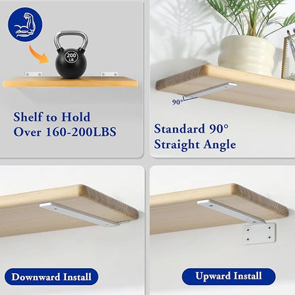 Alise Floating Shelf Brackets White, 4 Pcs L Brackets for Shelves, 12'' Hidden Invisible Shelf Brackets, 1/5" Inch Thick Heavy Duty Metal Wall Shelf Support Corner Brackets for Home and Mounting Shelf