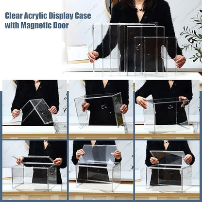 Geetery 8 Pack Purse Organizer for Closet Clear Large Acrylic Display Case Handbag Purse Storage Box with Magnetic Door Plastic Stackable Storage Bin for Collectibles Book Figure Backpack