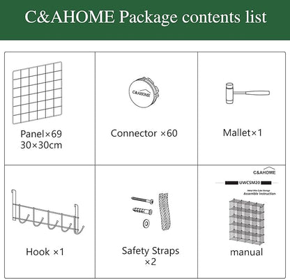 C&AHOME Wire Cube Storage, 20-Cube Organizer Metal, Wire C Grids Storage, Storage Bins Shelving, Modular Bookshelf Shelf, Closet Cabinet Ideal for Home, 48.4”L x 12.4”W x 60.6”H Black UWCSM20B