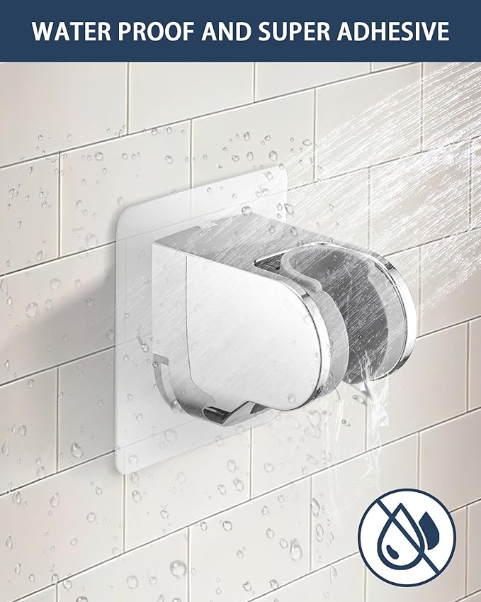 Handheld Shower Head Holder Super Strong Adhesive No Drill Adjustable Wall Mount for Hand Held Wand, Ideal for Kids, Elderly, and Short Users (Chrome)