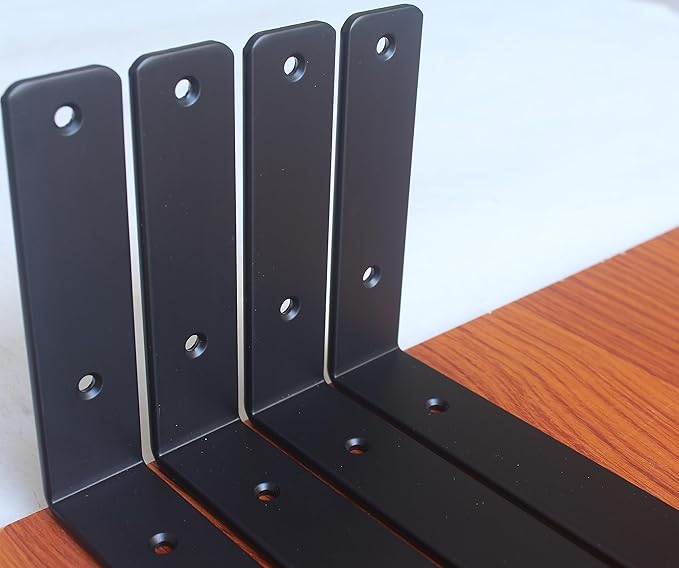 6 Pack - L 6" x H 6" x W1.5, 5mm Thick Black L Shelf Bracket, Iron Shelf Brackets, Metal Shelf Brackets, Floating Shelf, Shelf Supports with Screws