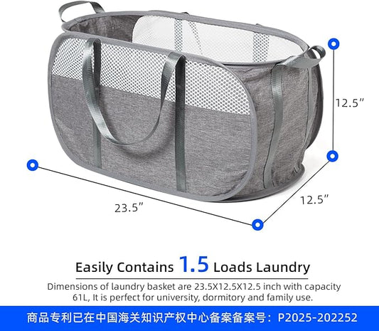 Tear Proof Pop Up Laundry Hampers, with Strong Handles Laundry Hamper, Easy to Carry & Go Up and Down Stairs, Honeycomb Mesh-Breathable, Easy to Collapsible Laundry Basket. (1.5 Loads)