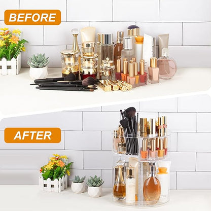 Rotating Makeup Organizer, 360 Spinning Skincare Organizers, 8 Adjustable Layer Cosmetic Storage Case with Brush Holder Perfume Tray for Vanity Bathroom Countertop - Large