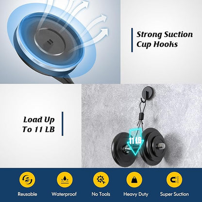 Suction Cup Hooks for Shower, Shower Hooks for Inside Shower,Mounting on Glass Doors,Tile, Mirrors, Metals,Hooks for Hanging Towels, Robe, Loofah, Jackets-Black(2 Pack)