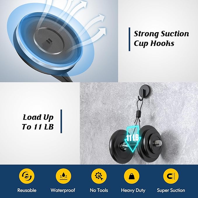 Suction Cup Hooks for Shower, Shower Hooks Mounting on Glass Doors, Tile, Mirrors, Metals,Hook for Hanging Towels, Robe, Loofah, Jackets-Black(4 Pack)