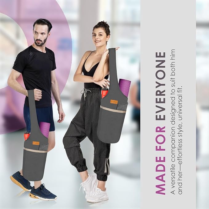 ALLEN & MATE 100% Cotton Yoga Mat Bag for Women and Men, Large Pocket with Zipper Storage, Shoulder Strap Carrier for Yoga and Pilates Mats