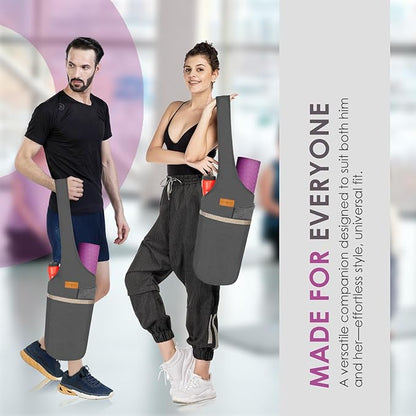 ALLEN & MATE 100% Cotton Yoga Mat Bag for Women and Men, Large Pocket with Zipper Storage, Shoulder Strap Carrier for Yoga and Pilates Mats
