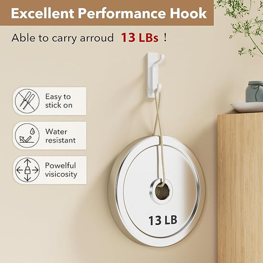 pickpiff Wall Hooks for Coat and Towel: 13LB Strong Adhesive Door Hanger Stick on, White 4 Pack