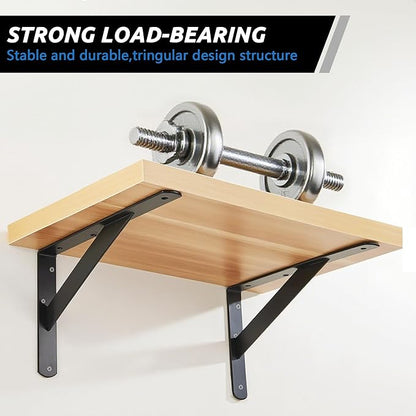 4 Pack L16 x H 10" Heavy Duty Shelf Brackets with Screws Open Floating Shelving Bracket L Brackets Black Metal Shelf Brackets for Shelves, Room, Pantry,Garage