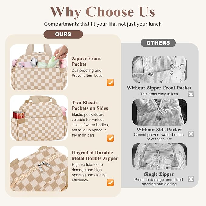 Lunch Box for Women, Cute Corduroy Insulated Lunch Bag Women Reusable Work Simple Adults Large Lunch Boxes Tote Bag Men Cooler Bag